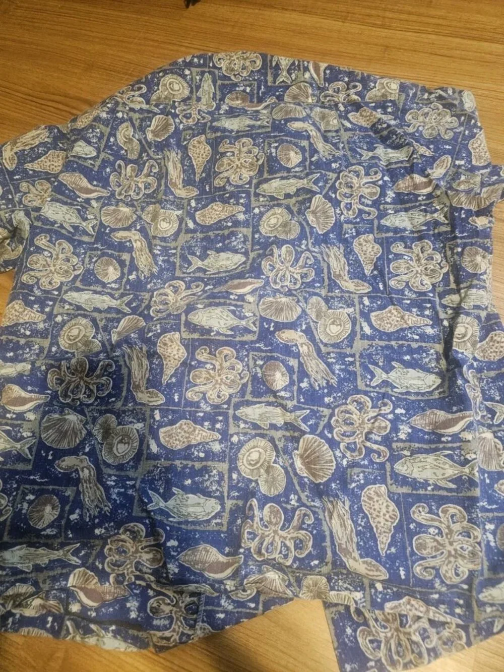 Vintage Nui Nalu Button Up Hawaiian Shirt Blue Fish Mens Size Large